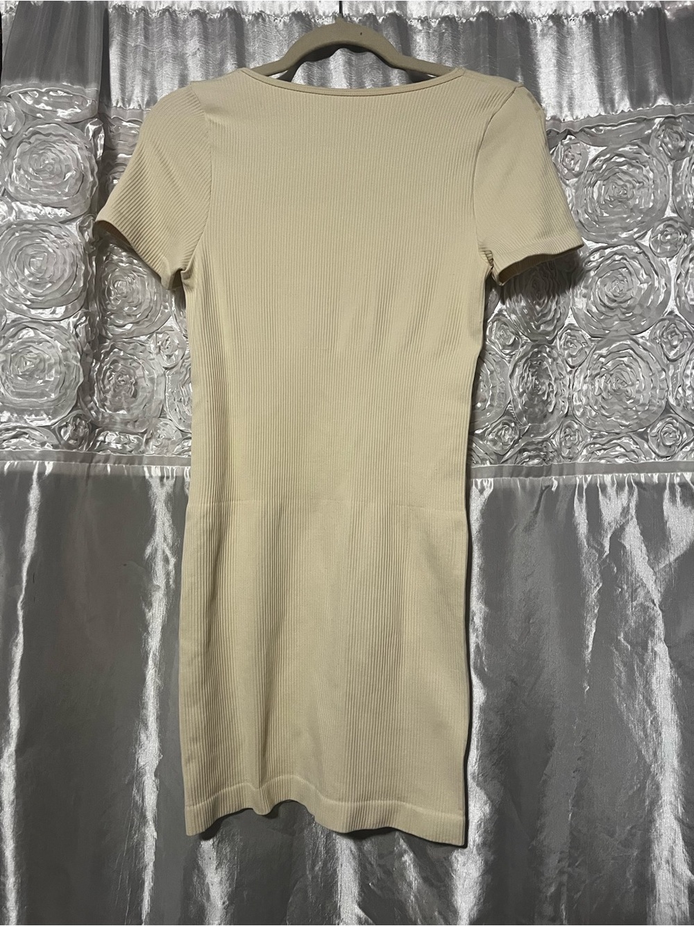 Square-Neck Ribbed Mini Dress in Cream - Picture 2 of 3